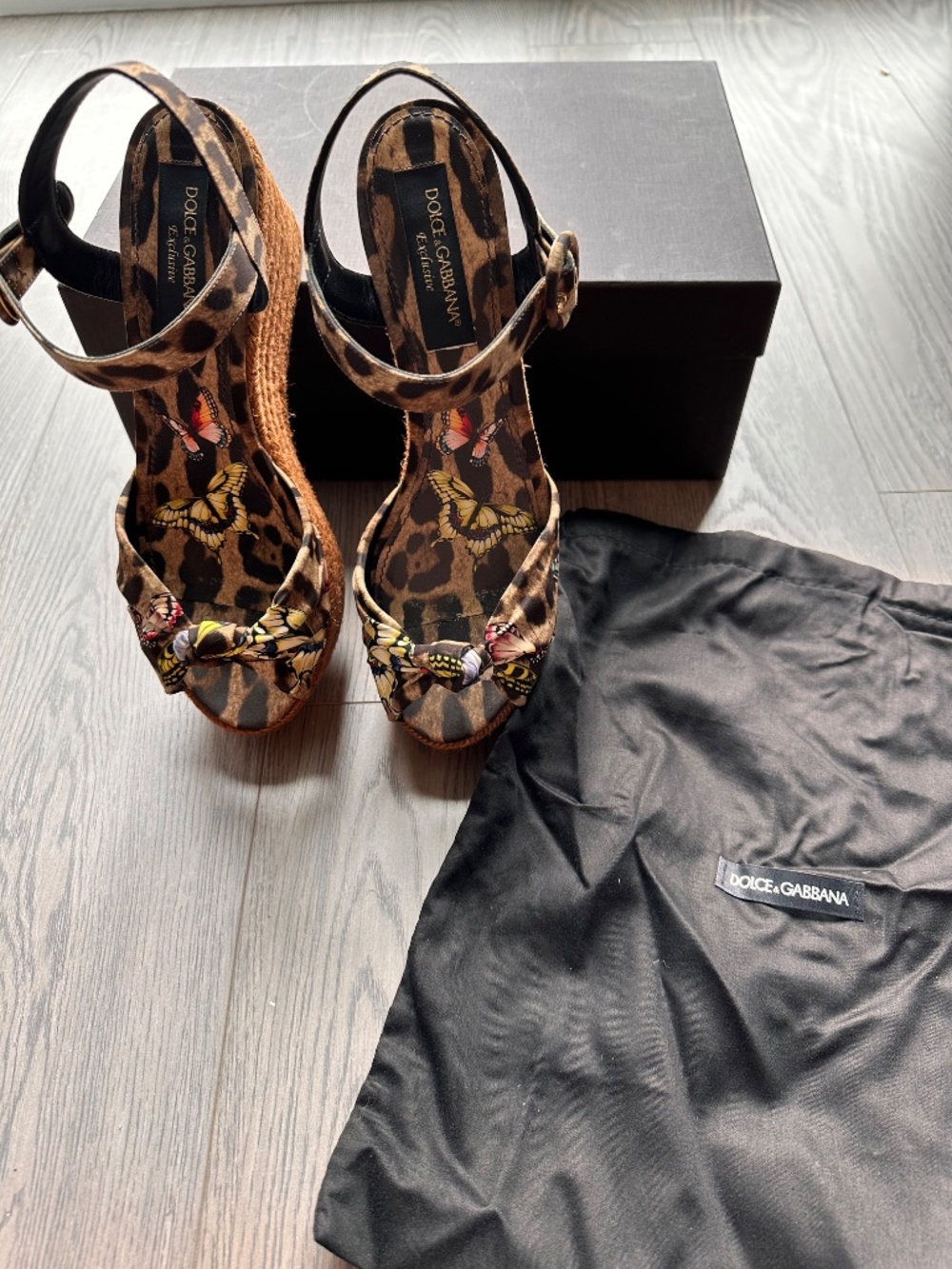 Dolce & Gabbana Leopard Print Butterfly Wedges Espadrilles with Box Size 10.5 - Picture 4 of 10